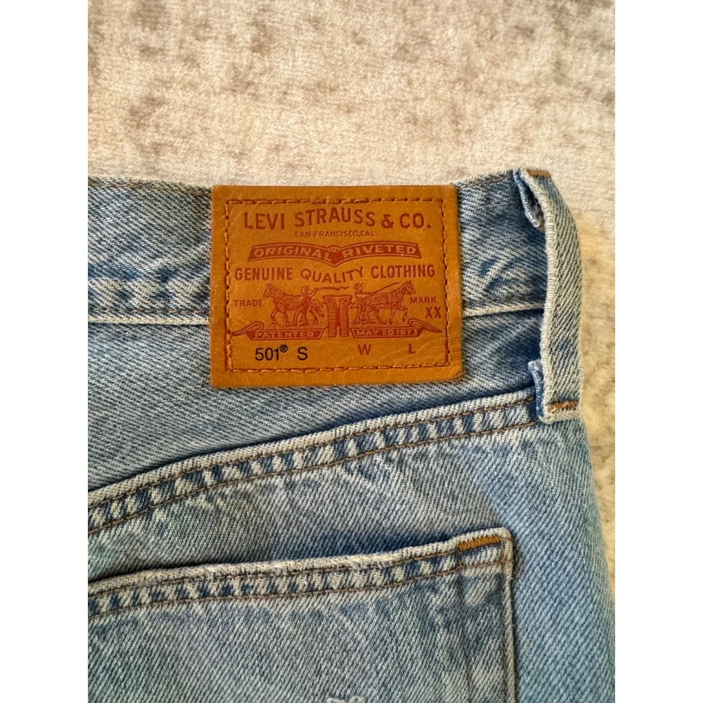 Levis 501 Skinny Distressed High Rise Button Fly Jeans Medium Wash Denim Size 27 - Picture 8 of 13